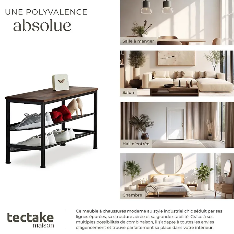 Étagère à chaussures Style industrie 755x305x455cm Bois foncé