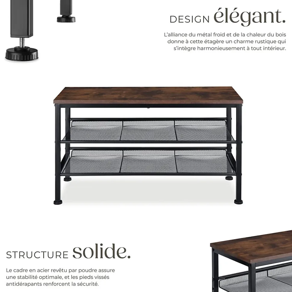 Étagère à chaussures Style industrie 755x305x455cm Bois foncé