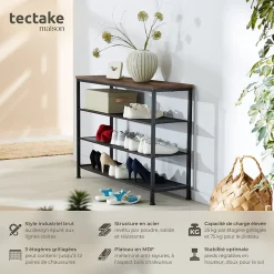 Étagère à chaussures Style industriel 100x305x725cm Bois foncé