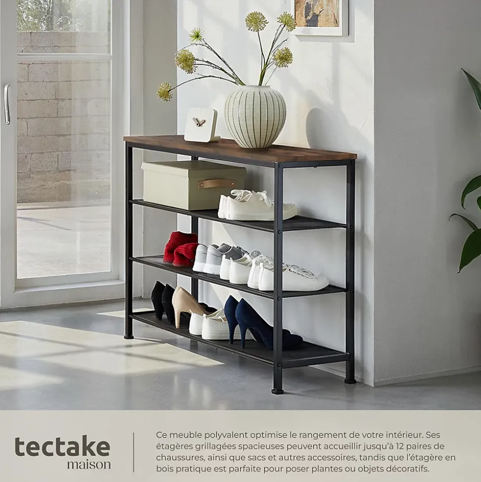 Étagère à chaussures Style industriel 100x305x725cm Bois foncé