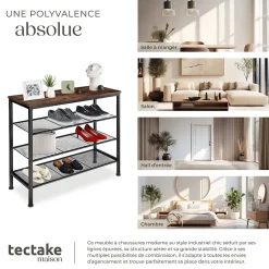 Étagère à chaussures Style industriel 805 x 305 x 725 cm Bois foncé