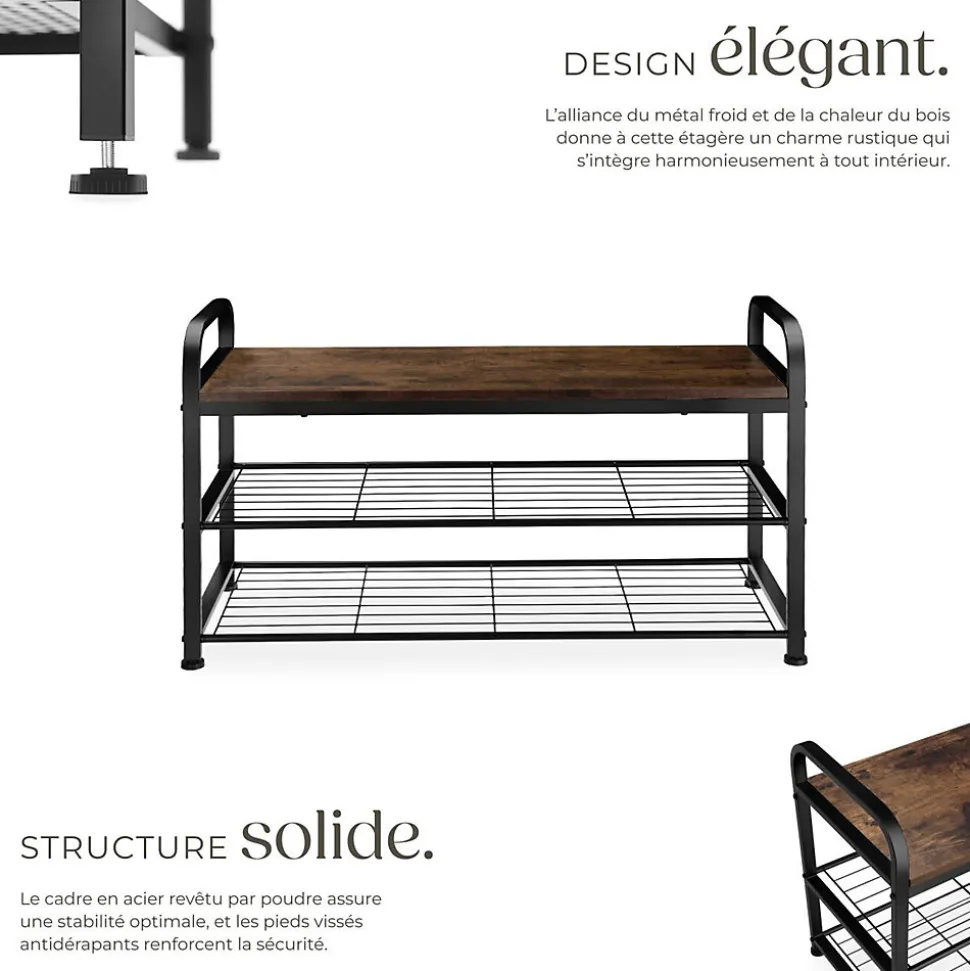 Étagère à chaussures Style industriel 91x36x55 cm Bois foncé