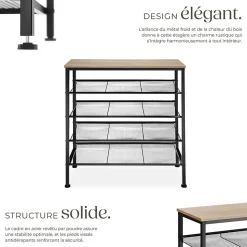 Étagère à chaussures Style industriel 755x305x855cm Bois clair