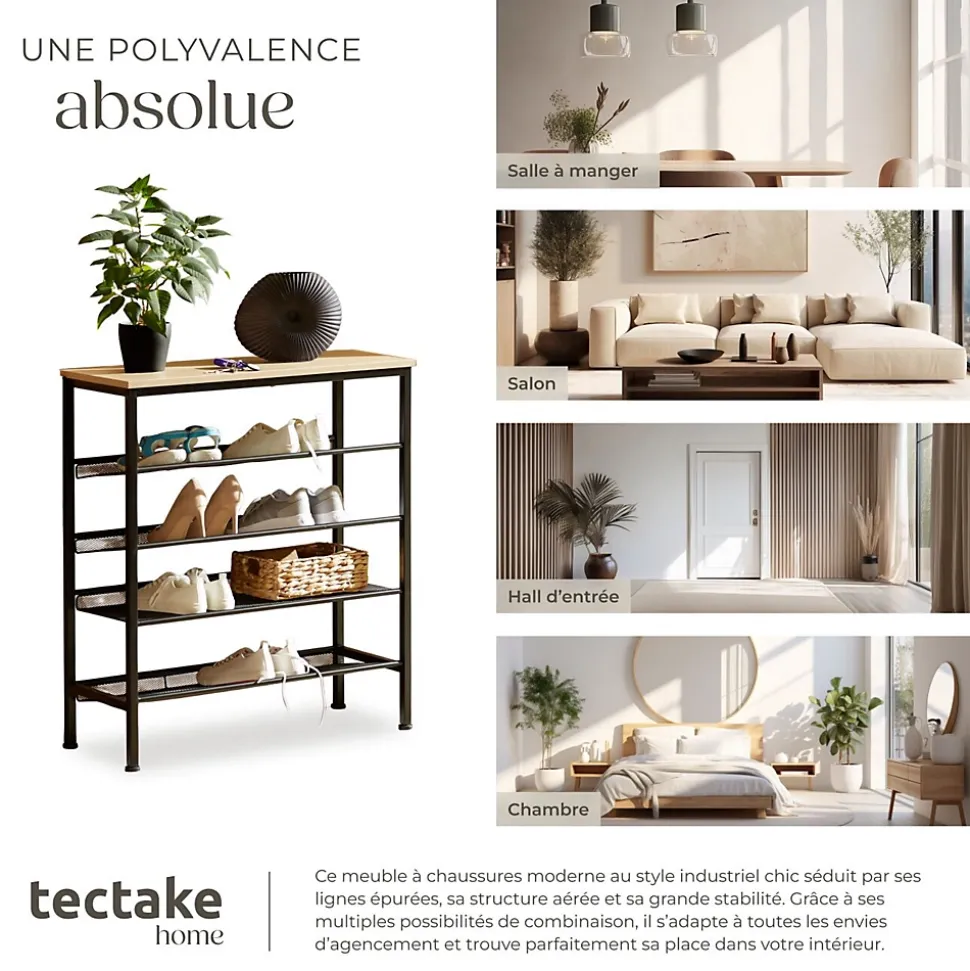 Étagère à chaussures Style industriel 755x305x855cm Bois clair