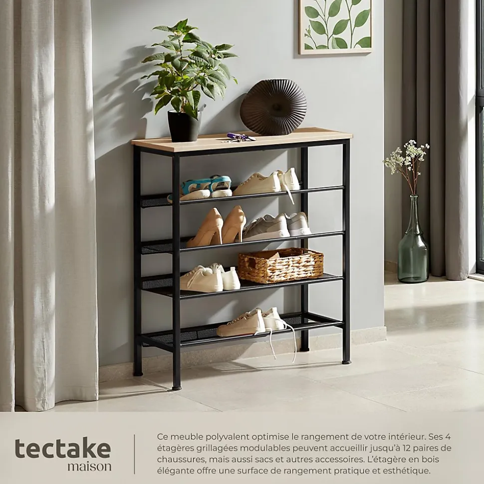 Étagère à chaussures Style industriel 755x305x855cm Bois clair