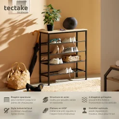 Étagère à chaussures Style industriel 755x305x855cm Bois clair