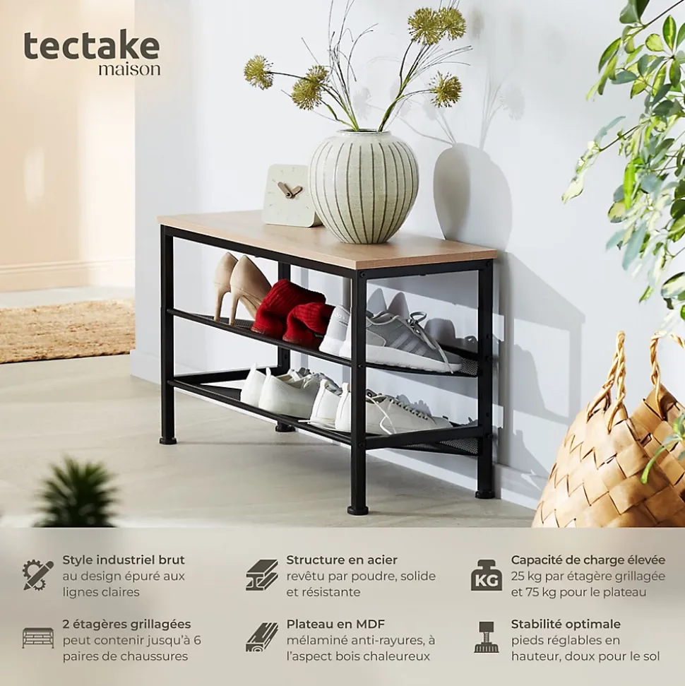 Étagère à chaussures Style industriel 755 x 305 x 455 cm Bois clair