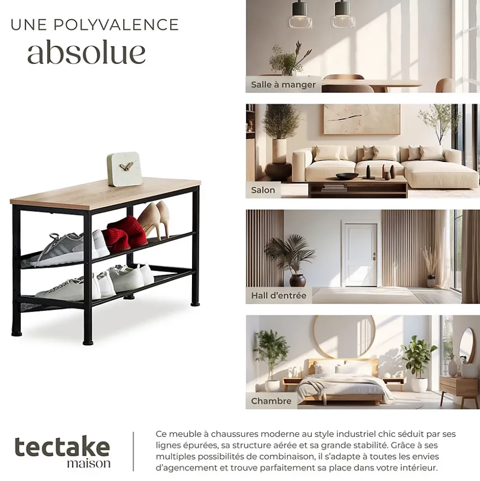 Étagère à chaussures Style industriel 755 x 305 x 455 cm Bois clair