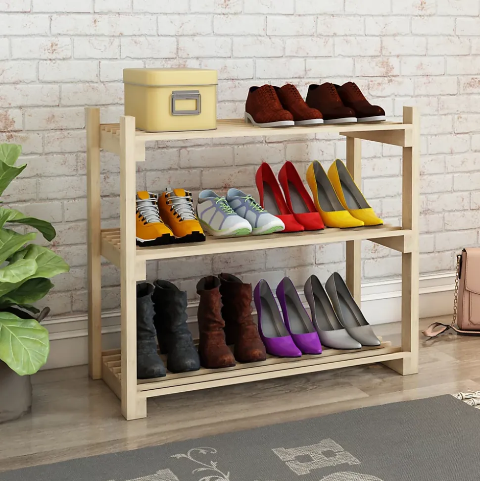 Étagère à chaussures Them à 3 niveaux pin 60 x 68 x 30 cm naturel en.casa