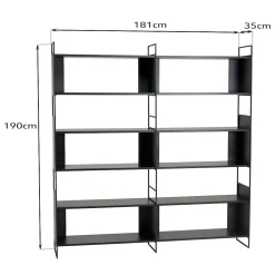 Étagère 10 niches 5 niveaux noire piètement métal