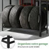 Étagère à pneus de garage en métal 120 cm 3 niveaux noire 120x40x180 cm