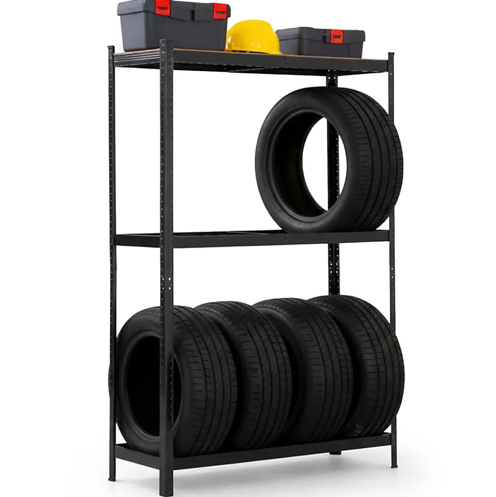 Étagère à pneus de garage en métal 120 cm 3 niveaux noire 120x40x180 cm