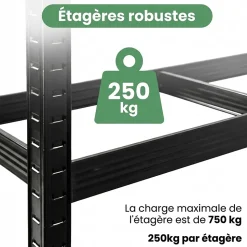Étagère à pneus de garage en métal 120 cm 3 niveaux noire 120x40x180 cm