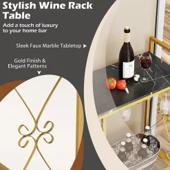 Étagère à Vin avec Casier à Vin 21 Bouteilles, 2 Porte-Verres pour 6 Verres, Grand Plateau pour Salle à, 93x38x102cm