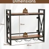 Étagère à Vin Murale, 2 Niveaux pour 14 Bouteilles, 9 Porte-Verres à Vin ou 6 Tasses,pour Bar, Salle à Manger,Cuisine, 60x20x55cm