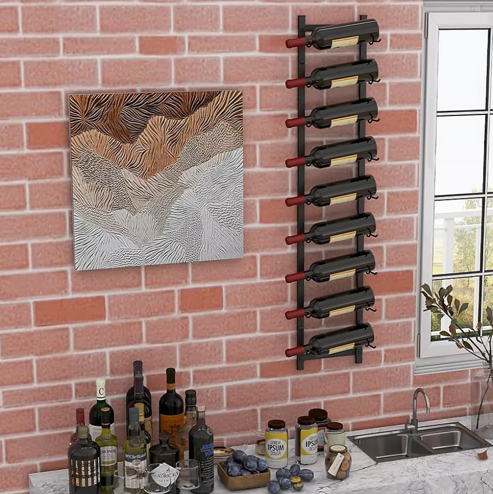 Étagère à Vin Murale pour 9 Bouteilles Porte Bouteilles Suspendu en Métal Casier à Vin Style Moderne