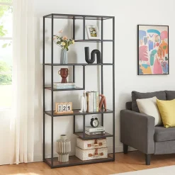 Étagère autoportante Oestre 180 x 83 x 34 cm noir effet noyer en.casa