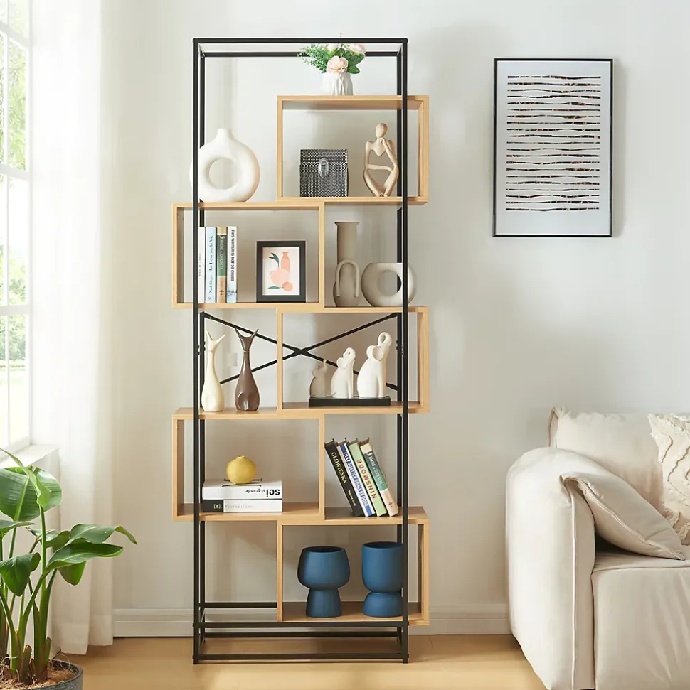 Étagère autoportante Rennebu acier 194 x 80 x 33 cm noir effet chêne en.casa