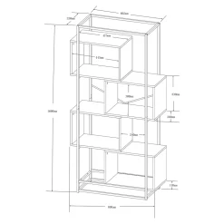 Étagère autoportante Rennebu acier 160 x 80 x 33 cm noir effet chêne en.casa