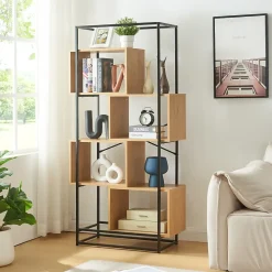 Étagère autoportante Rennebu acier 160 x 80 x 33 cm noir effet chêne en.casa