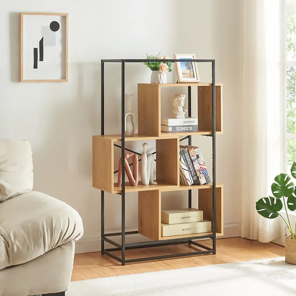 Étagère autoportante Rennebu acier 126 x 80 x 33 cm noir effet chêne en.casa