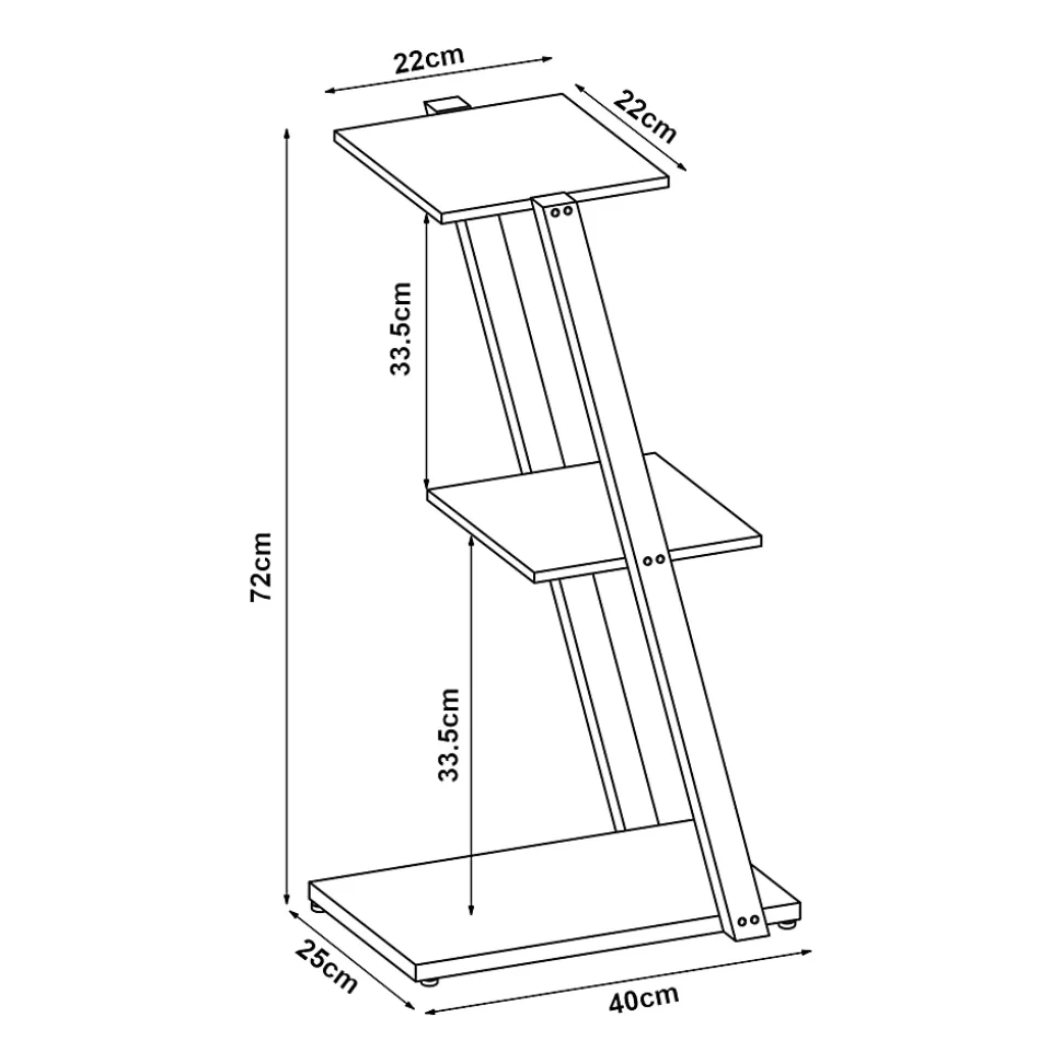 Étagère autoportante Rollag à 3 niveaux métal 72 x 40 x 25 cm noir en.casa