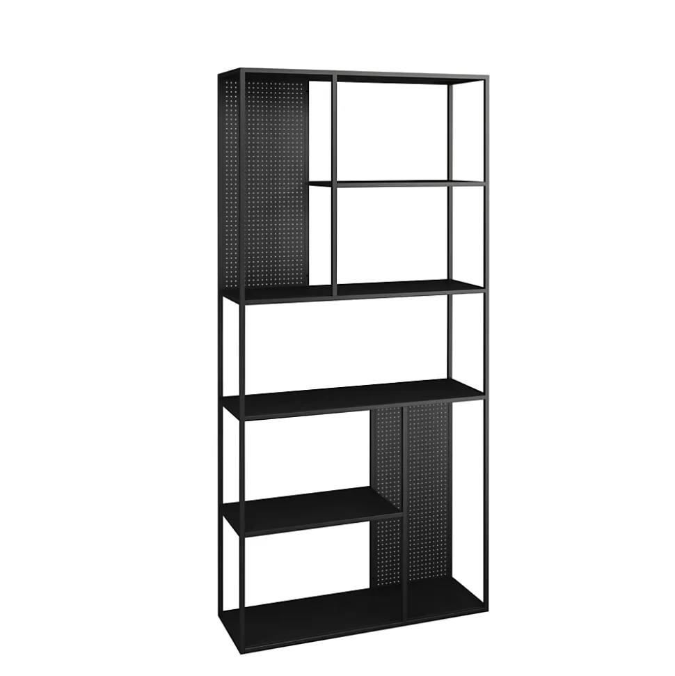 Étagère autoportante Vehmaa avec panneaux décoratifs acier 188 x 90 x 30 cm noir en.casa