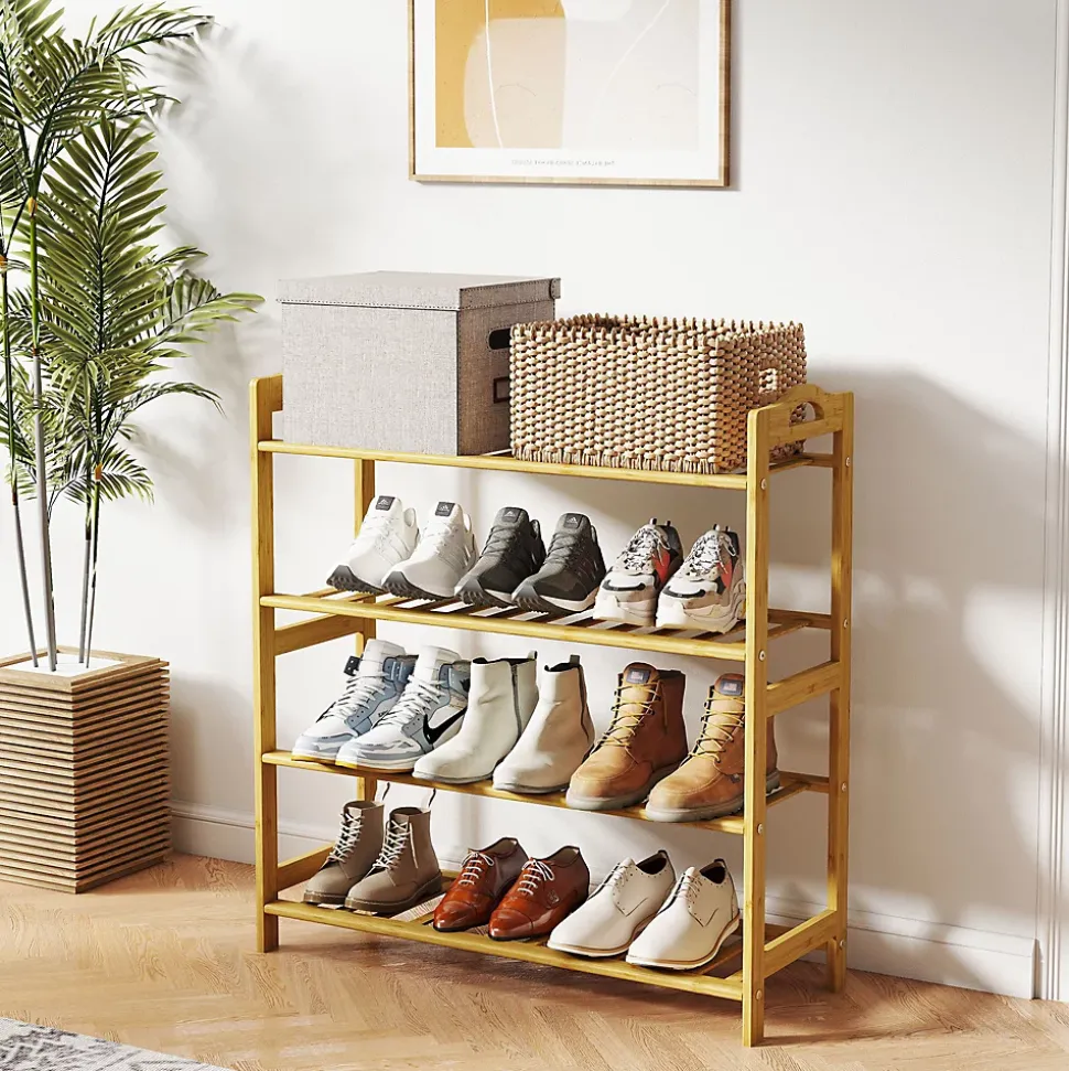 Étagère bambou style naturel - étagère à chaussures 4 niveaux - dim. 67,5 x 24,7 x 72 cm