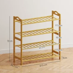 Étagère bambou style naturel - étagère à chaussures 4 niveaux - dim. 67,5 x 24,7 x 72 cm