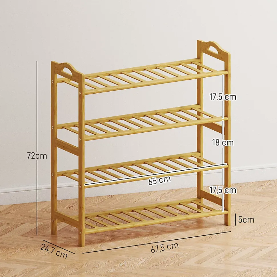 Étagère bambou style naturel - étagère à chaussures 4 niveaux - dim. 67,5 x 24,7 x 72 cm