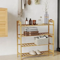 Étagère bambou style naturel - étagère à chaussures 4 niveaux - dim. 67,5 x 24,7 x 72 cm