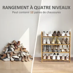 Étagère bambou style naturel - étagère à chaussures 4 niveaux - dim. 67,5 x 24,7 x 72 cm
