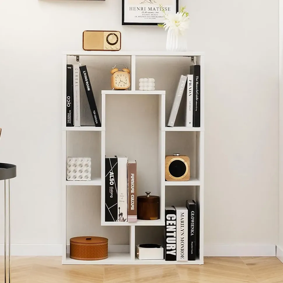 Étagère Bibliothèque à 7 Cubes 60x20x90cm-Bibliothèque Autoportante avec Dispositifs Anti-basculement Blanc