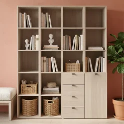 Étagère bibliothèque avec tiroirs et porte effet chêne GoodHome Atomia H. 187,5 x L. 150 x P. 37 cm