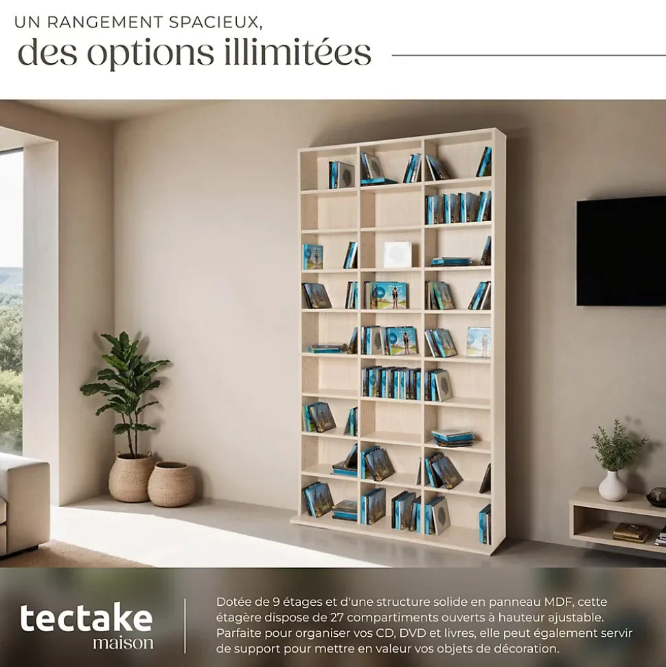 Étagère bibliothèque Christel 180 x 102 x 23,5cm aspect bois