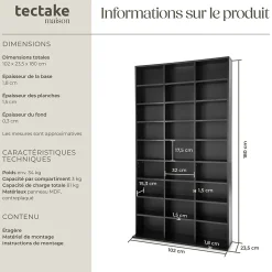 Étagère bibliothèque Christel 180 x 102 x 23,5cm aspect bois