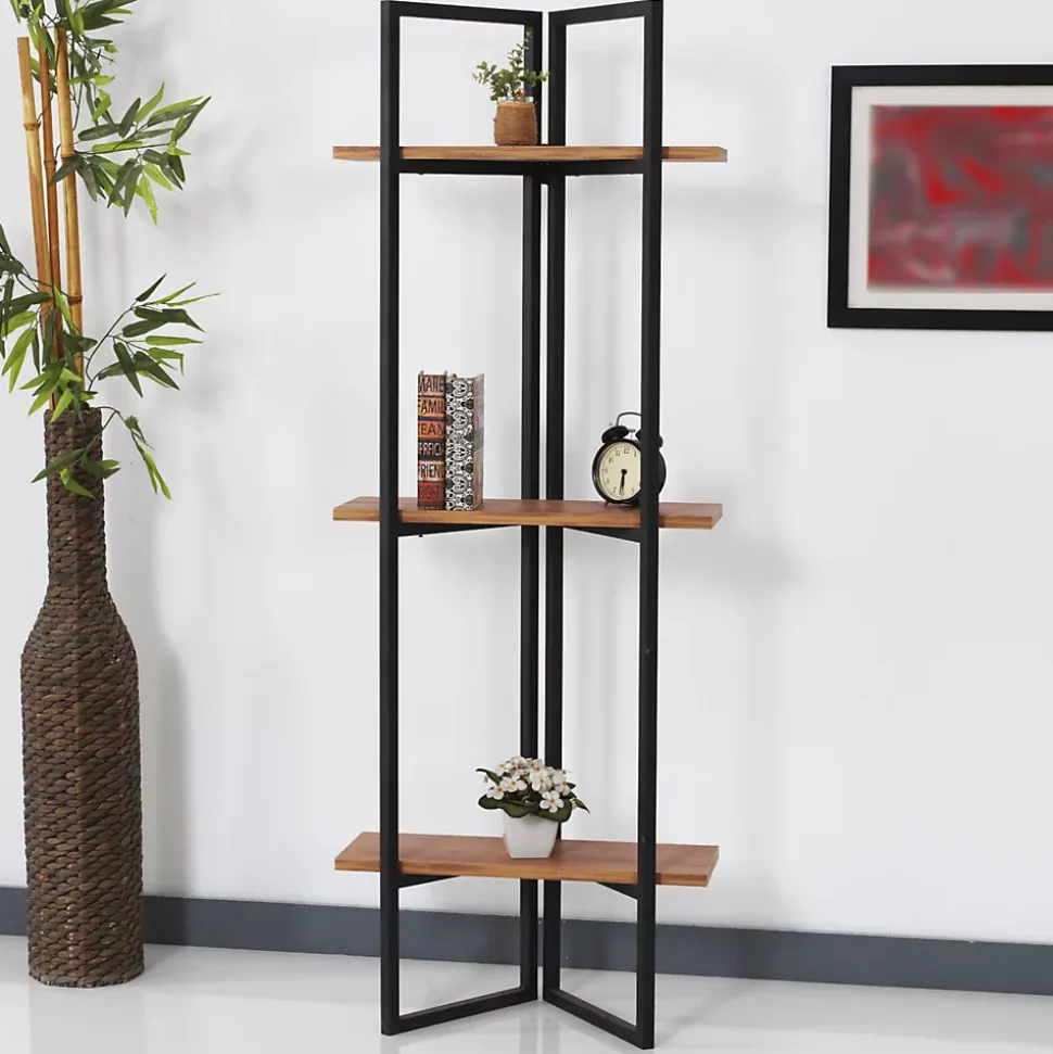 Étagère Bjerringbro à 3 niveaux 150 x 55 x 24 cm effet noyer noir en.casa