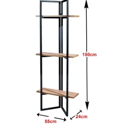 Étagère Bjerringbro à 3 niveaux 150 x 55 x 24 cm effet noyer noir en.casa