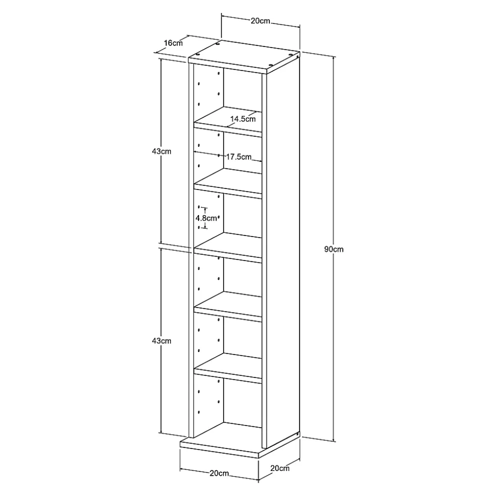 Étagère CD Tynset 90 x 20 x 20 cm effet chêne sonoma en.casa