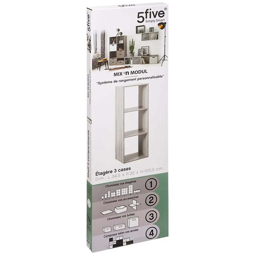 Étagère colonne 3 cases Effet chêne gris Mix N' Modul - 5Five