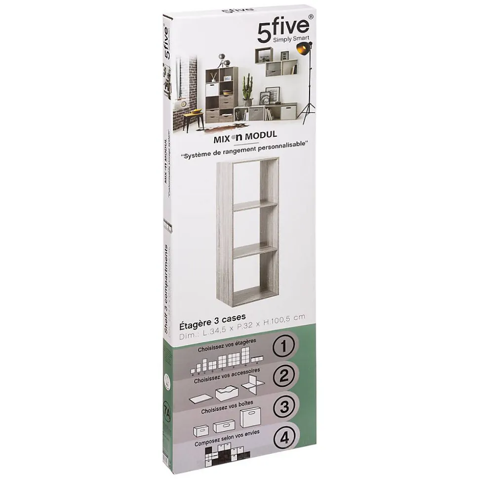 Étagère colonne 3 cases Effet chêne gris Mix N' Modul - 5Five