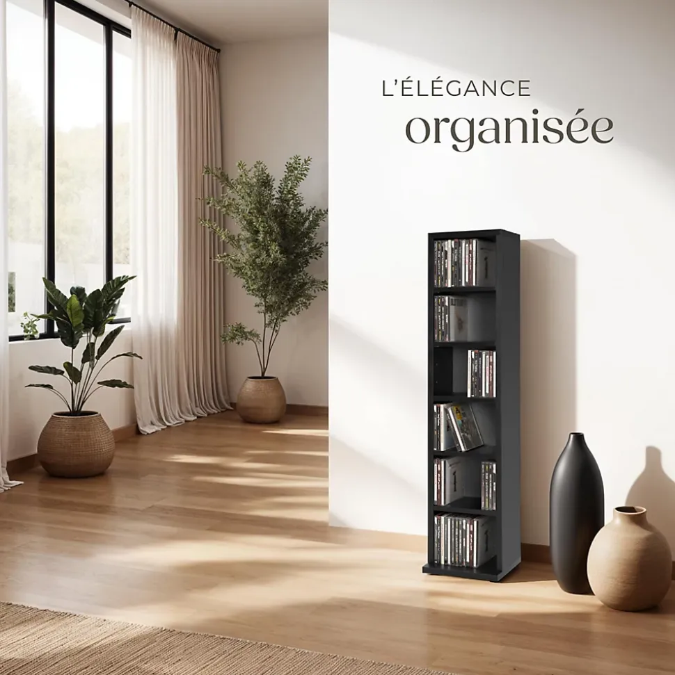 Étagère Colonne Meuble de Rangement 6 compartiments 90x21x20cm aspect bois