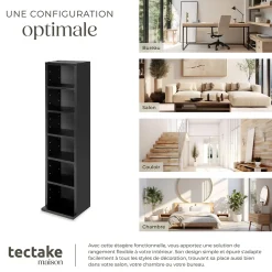 Étagère Colonne Meuble de Rangement 6 compartiments 90x21x20cm aspect bois