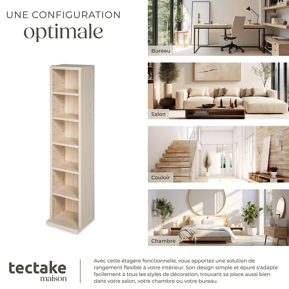Étagère Colonne Meuble de Rangement 6 compartiments 90x21x20cm aspect bois