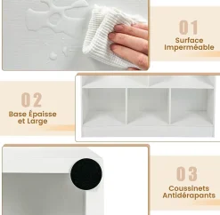 Étagère 8-Cube, 3 Niveaux avec Compartiments, 2 Kits Anti-basculement, Armoire pour Livres ,Jouets, 100 x 24 x 104 cm (Blanc)