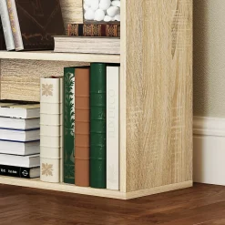 Étagère cube colonne - bibliothèque - rangement 5 compartiments - dim. 60 x 24 x 133 cm - effet bois naturel