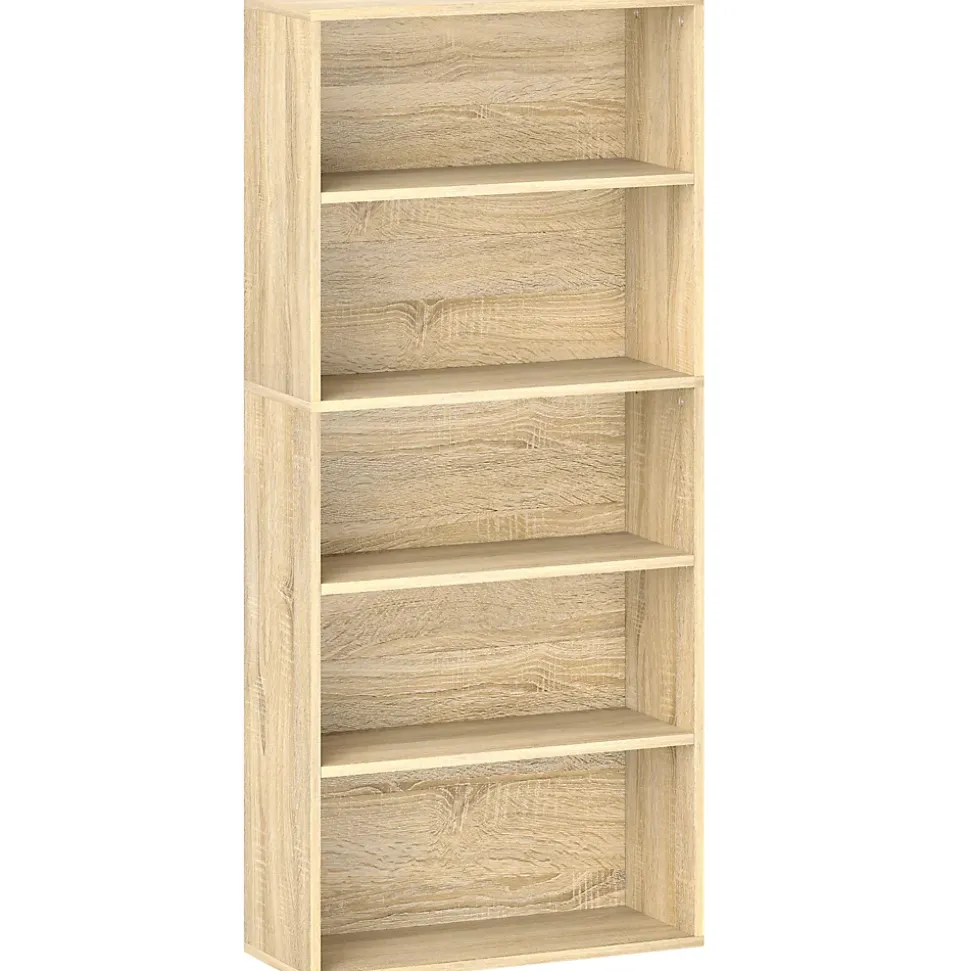 Étagère cube colonne - bibliothèque - rangement 5 compartiments - dim. 60 x 24 x 133 cm - effet bois naturel