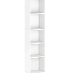 Étagère cube colonne - bibliothèque - rangement 5 compartiments - dim. 30 x 24 x 133 cm - blanc