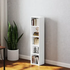 Étagère cube colonne - bibliothèque - rangement 5 compartiments - dim. 30 x 24 x 133 cm - blanc