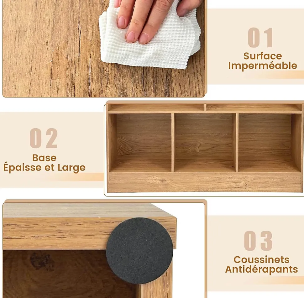 Étagère 8-Cube,3 Niveaux avec Compartiments , 2 Kits Anti-basculement, Armoire pour Livres ,Jouets, 100 x 24 x 104 cm (Naturel)